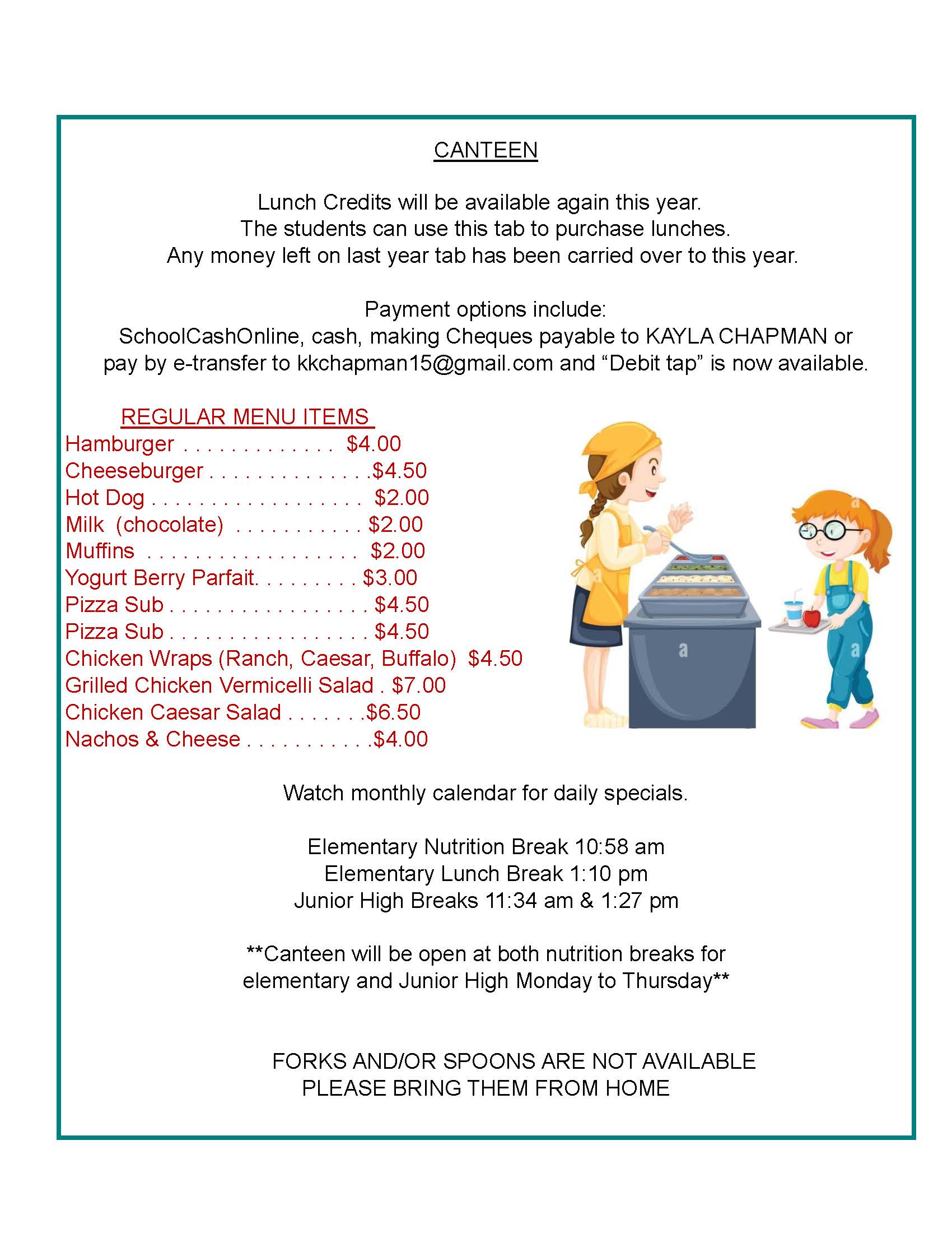 Canteen Menu 2023-2024